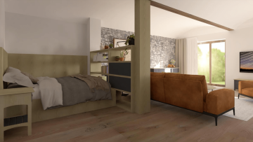 Vizualizace - Obývací pokoj s ložnicí | Interiéry HK