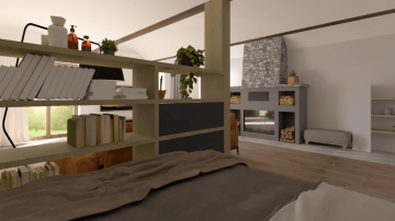Vizualizace - Obývací pokoj s ložnicí | Interiéry HK