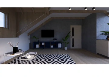 Interiéry HK | Vizualizace Obývací pokoj 2NP (patro pro hosty)