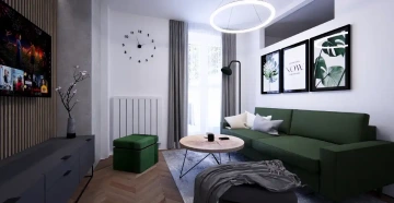 Interiéry HK | Malý byt Příbram – obývák a vstupní hala